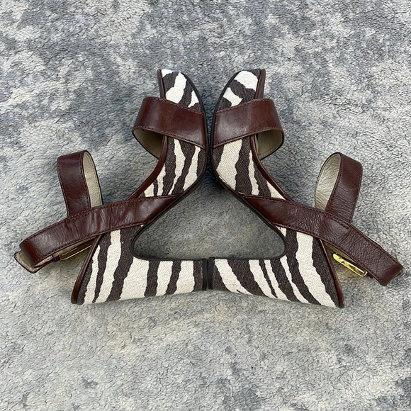 Michael Kors Ivana Platform Zebra Stripe Sandals Brown Leather Sz 5.5 - Picture 7 of 16